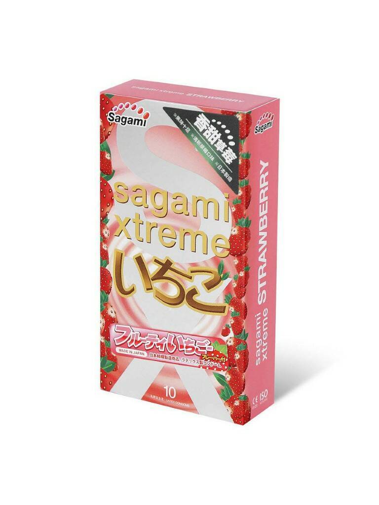 Презервативы SAGAMI Xtreme Strawberry 10шт. латексные со вкусом клубники 