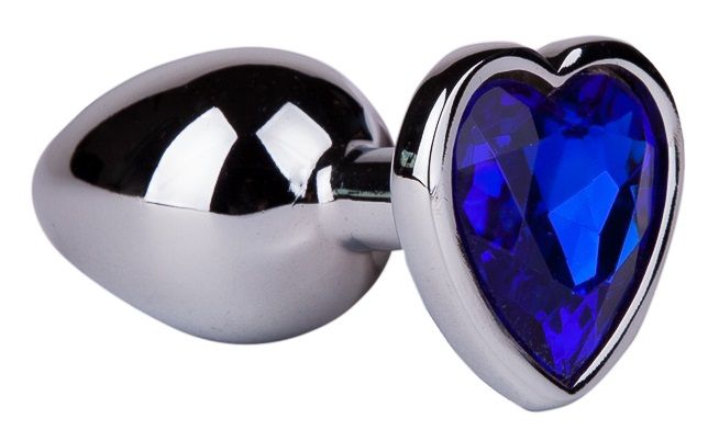 Анальная пробка с синим кристаллом сердечко, 9 см, 4 диаметр, MT-10-L 