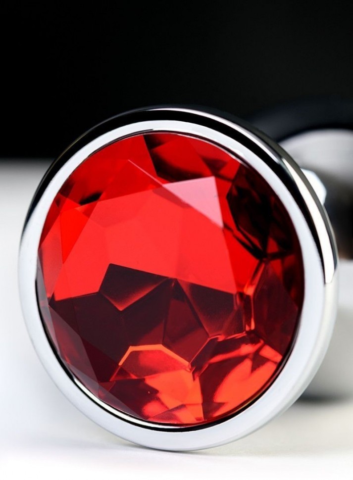 Анальная пробка из гладкого металла L красный кристал